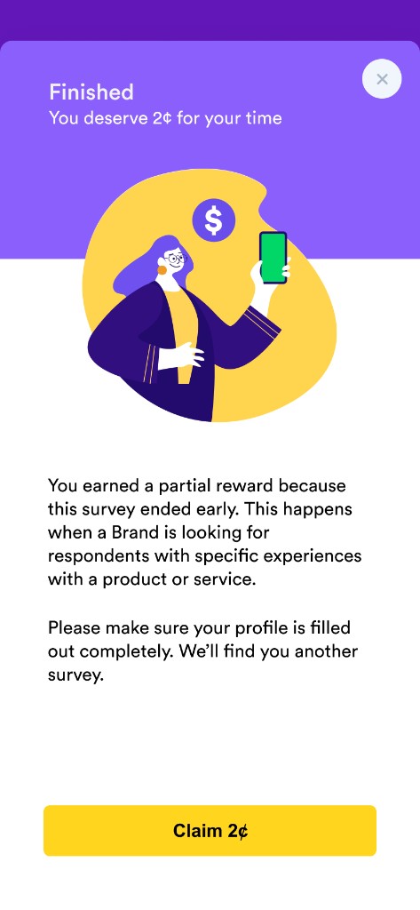 Partial reward when a survey ends early